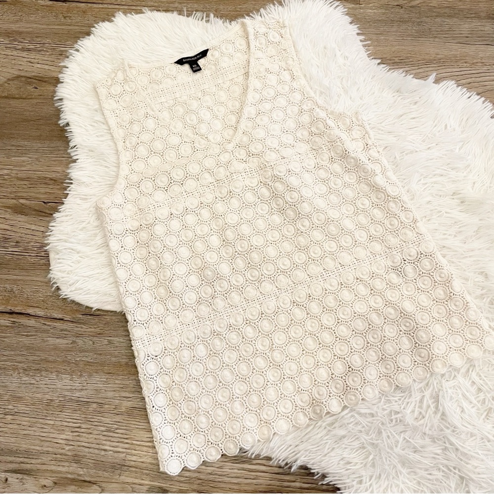 Banana Republic Crochet Tank XS Top Cotton Natural Boho Beach Coastal Dainty